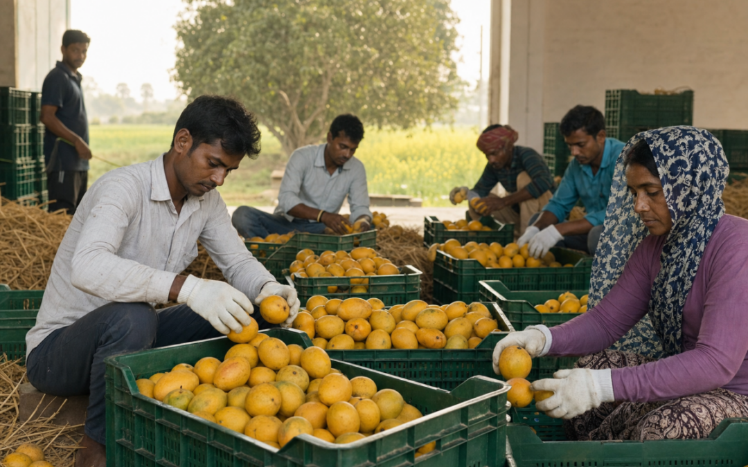 Premium Malda mangoes being inspected and packed for export markets