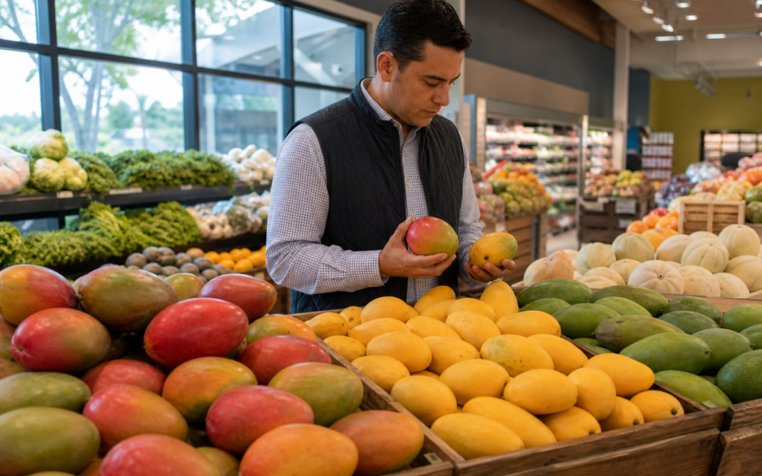 Mango display in a U.S. supermarket illustrating growth in the American mango market