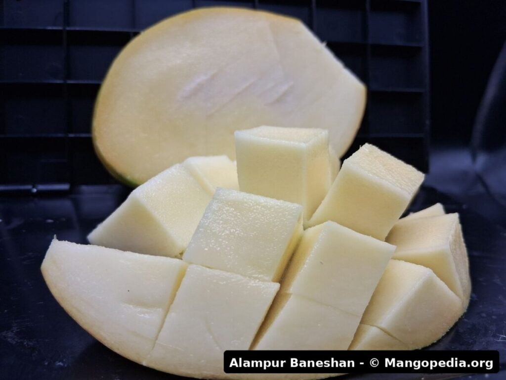 Alampur Baneshan mango cut white flesh